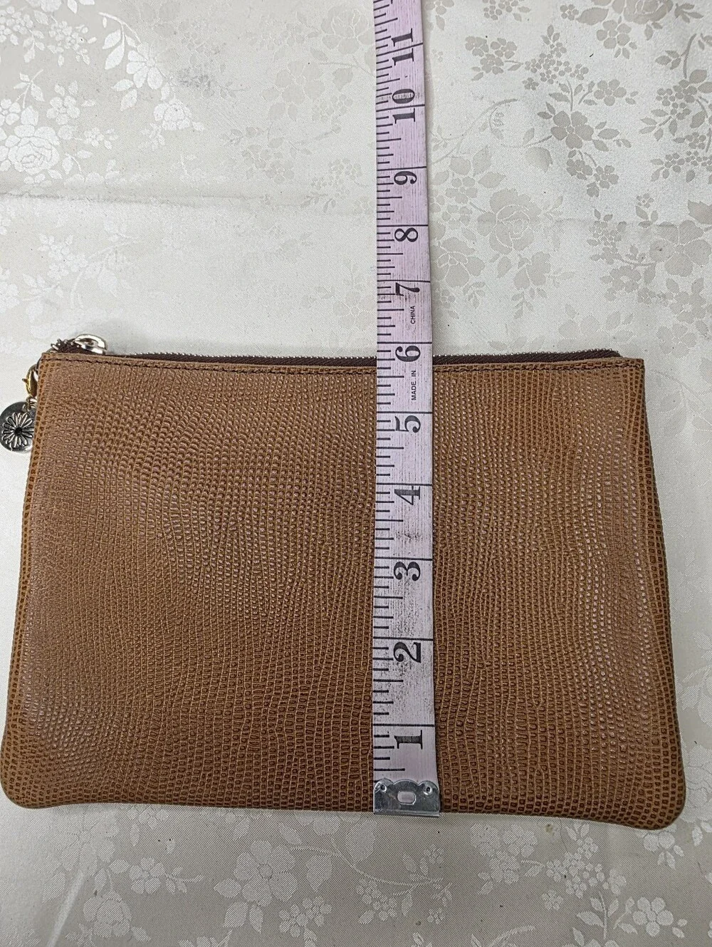 Planner Perfect Brown Lizard Embossed Leather Zippered Pouch Clutch